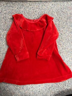 Hanna Andersson girls Red Velvet Long-Sleeve Ruffle Dress 12-18Mo EUC